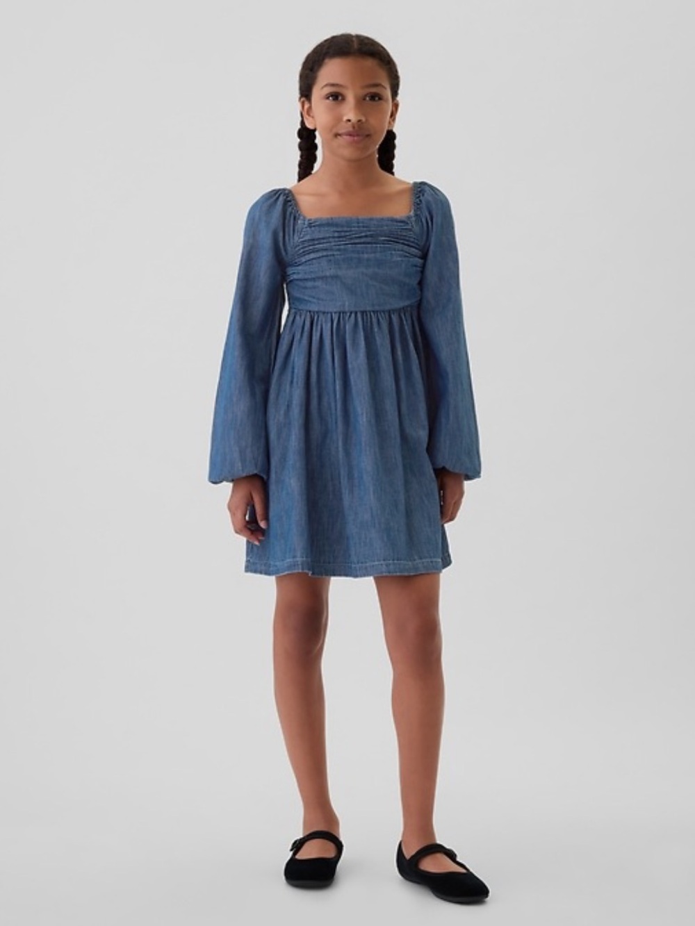 Gap Blue Puff Sleeve Square Neck Denim Dress